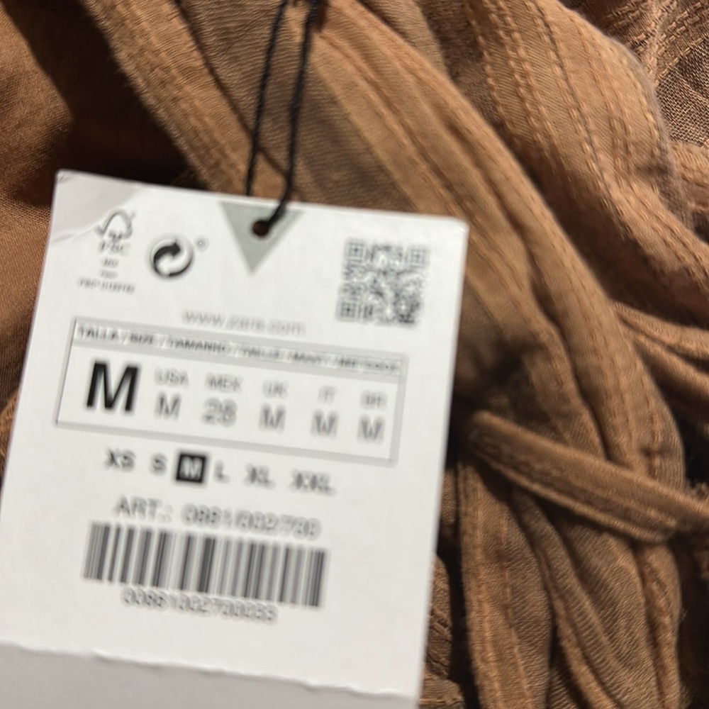 ZARA One Shoulder Striped Beaded Dress Top Shirt Brown NEW 100% Cotton M - Picture 4 of 5